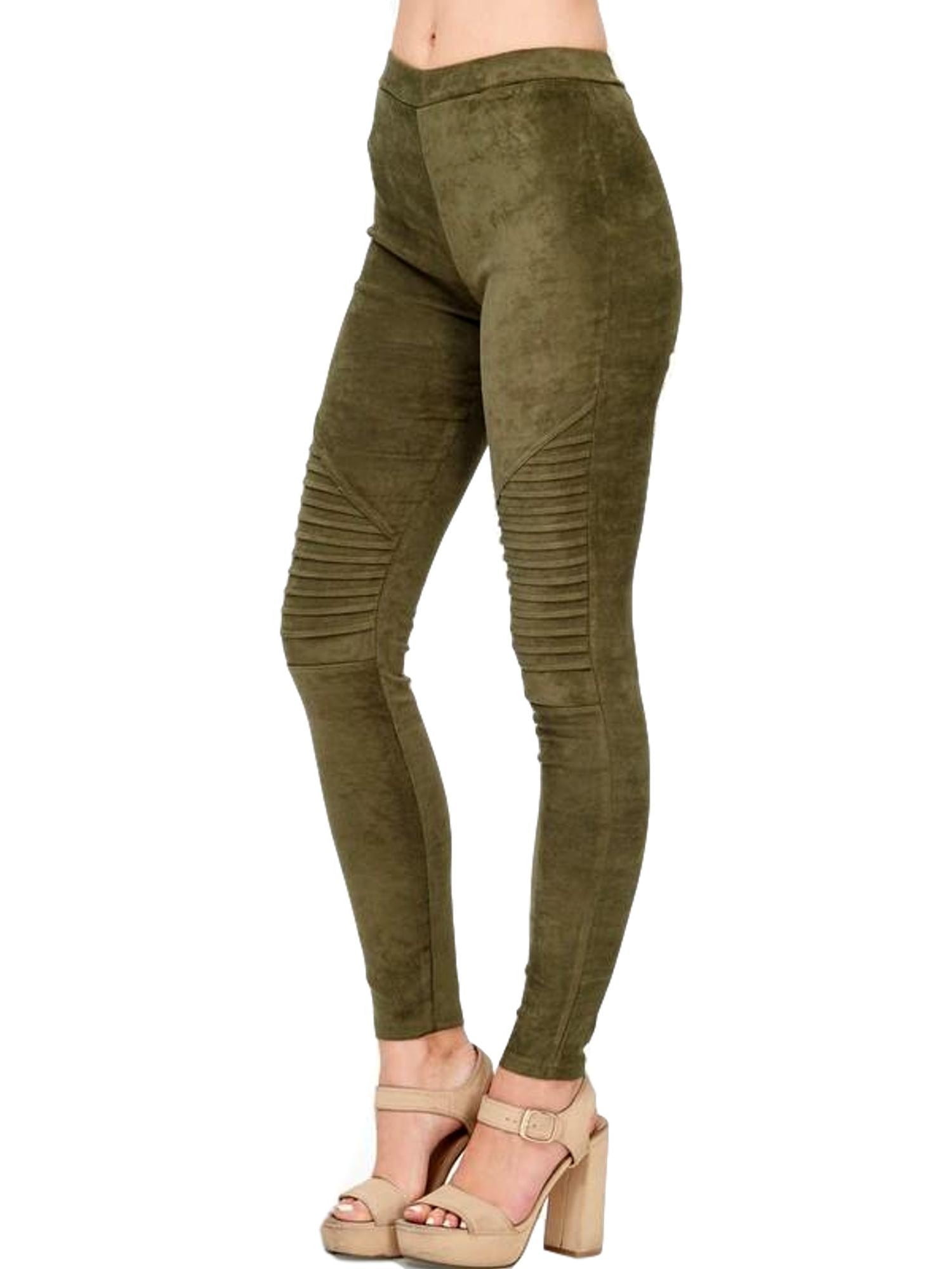 Faux Suede Moto Leggings, Olive 