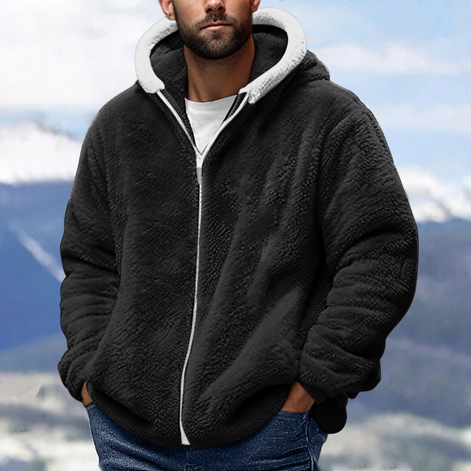 ShomPort Fleece Hooded Jackets for Mens Zipper Long Sleeve Solid
