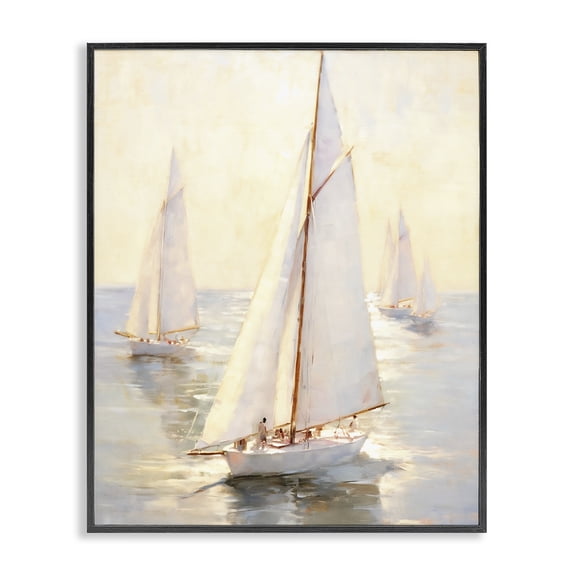 Stupell Industries Coastal Sunlit Sailboats Black Framed Giclee Art, 24 x 30, by Ray Powers