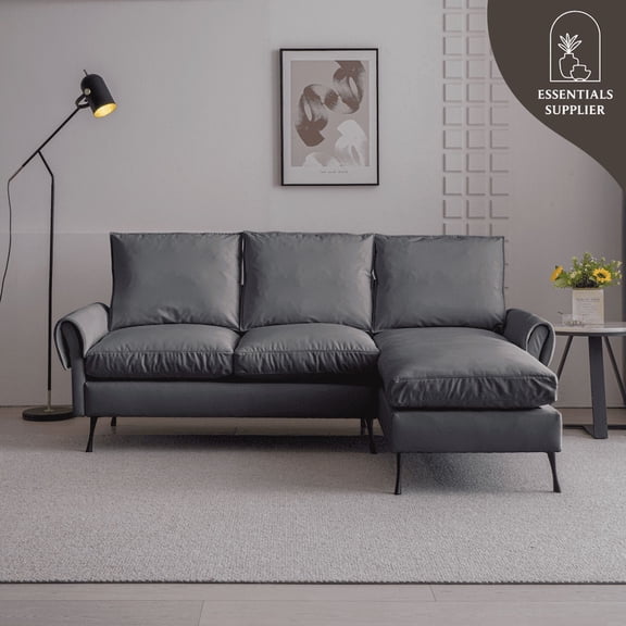 81" Modern L-Shaped Sofa with Reversible Chaise – Tech Leather Couch