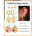 thumbnail image 3 of VEEDOFA 3-Pair Gold Earrings Set for Women, Huggie Hoops & CZ Studs, 14K Gold Plated, 3 of 6