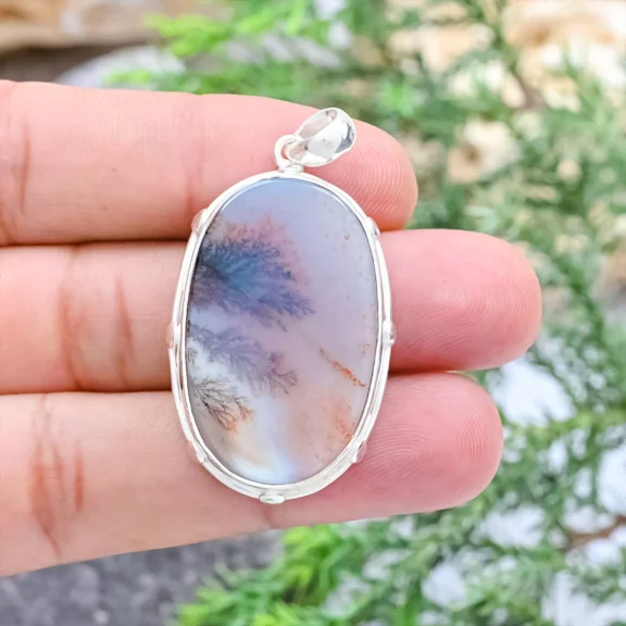 Natural Dendritic Agate Gemstone Pendant 925 Sterling Silver Boho Jewelry for Women Gifts
