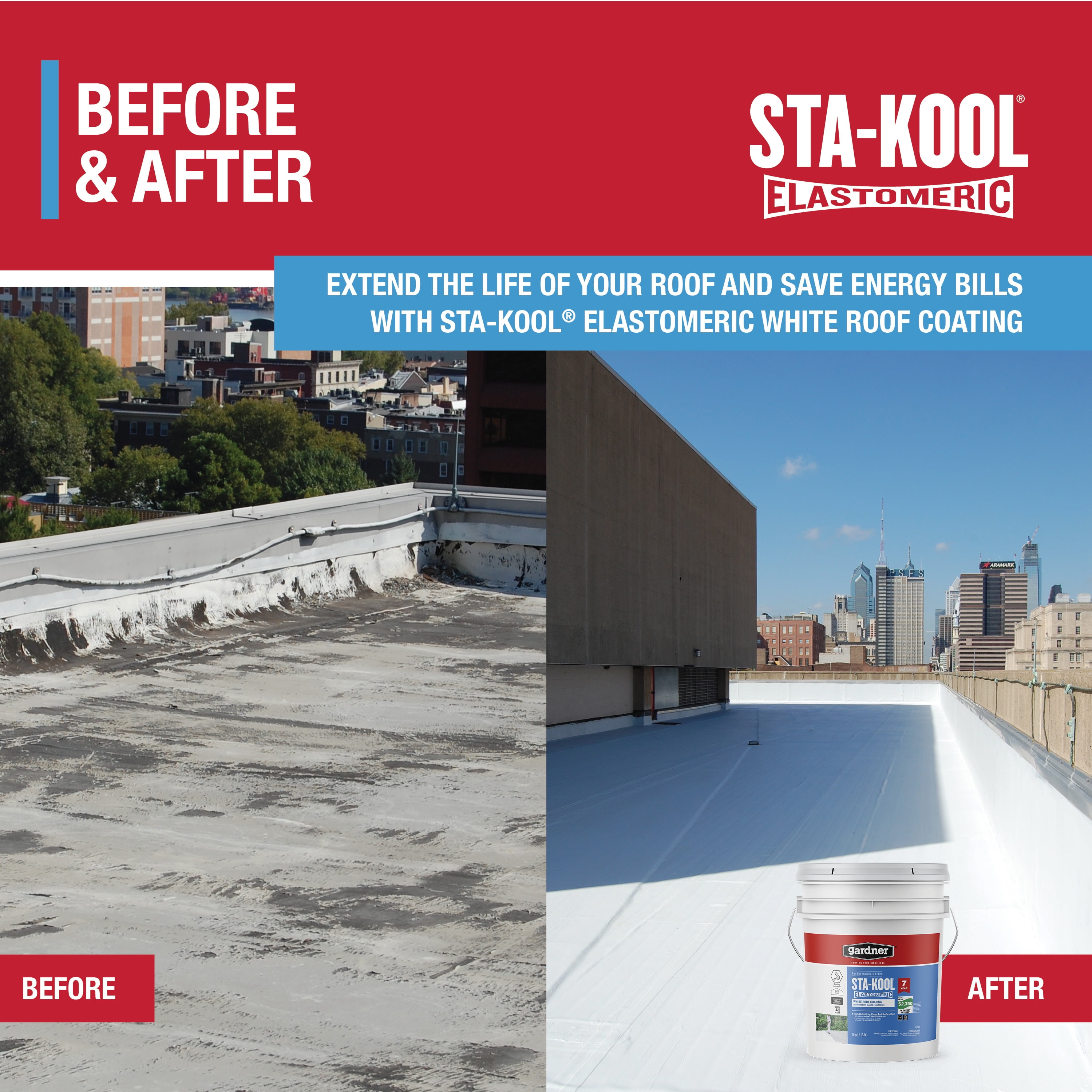 Gardner-Gibson Sta-Kool 7-Year Elastomeric Roof Coating, White, 1 Gallon