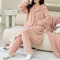 thumbnail image 5 of Women's Coral Fleece Pajamas Sets Long Button Down Hooded Cardigan with Pants Fluffy Cozy 2 Piece Pjs Set Homewear Womens Clothes, 5 of 7