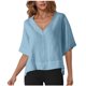 thumbnail image 3 of Suéteres para mujer,Camisa de lino con cuello en V para mujer, manga corta, corte holgado, color liso, para uso diario y en casa, sopatenor, 3 of 8