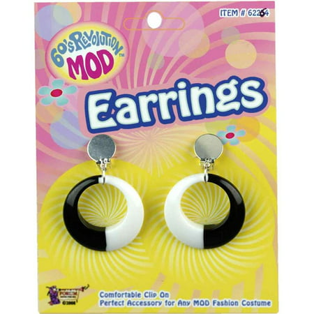 Mod Black and White Hoop Earrings, One Size By Forum Novelties