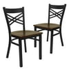 Flash Furniture 2 Pack HERCULES Series Black ''X'' Back Metal Restaurant Chair - Mahogany Wood Seat