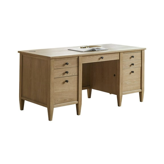 Modern Wood Double Pedestal Desk Wood Desk Fully Assembled Light Brown