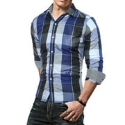 Michellecmm Men's Classic Plaid Shirt Daily Slimming Casual Style Turtleneck Button Coat