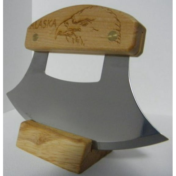 Alaskan Inupiat Style Ulu with Eagle Etched Birchwood Handle, 6.25" Blade