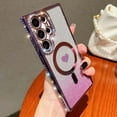 thumbnail image 2 of Girly Loving Heart Magnetic Designed for Samsung Galaxy S23 Ultra Diamond Case[Compatible with MagSafe] Bling Glitter Rhinestones Soft TPU case(Purple,S23 Ultra), 2 of 12