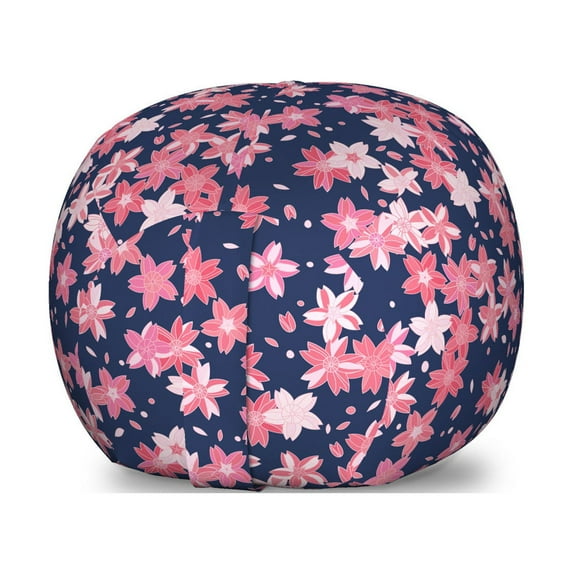 Navy and Blush Storage Toy Bag Chair, Delicate Spring Theme Flourishing Sakura Petals Japanese Garden, Stuffed Animal Organizer Washable Bag, Small Size, Dark Blue Coral Pink, by Ambesonne