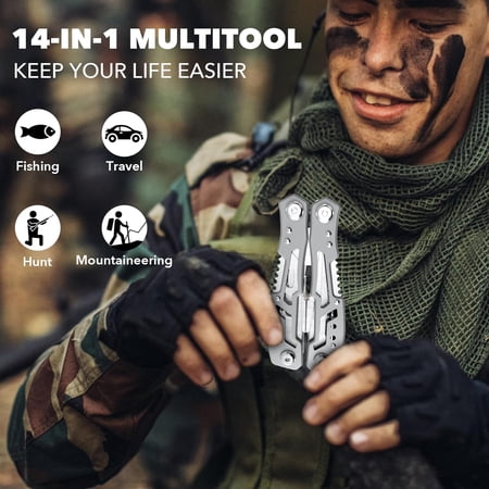 14-In-1 Multitool Pliers,Premium Portable Multi Tool ,with Safety Locking Professional Stainless Steel Multitool Pliers Pocket Knife Apply to Survival Camping Gifts for Dad Husband Boyfriend