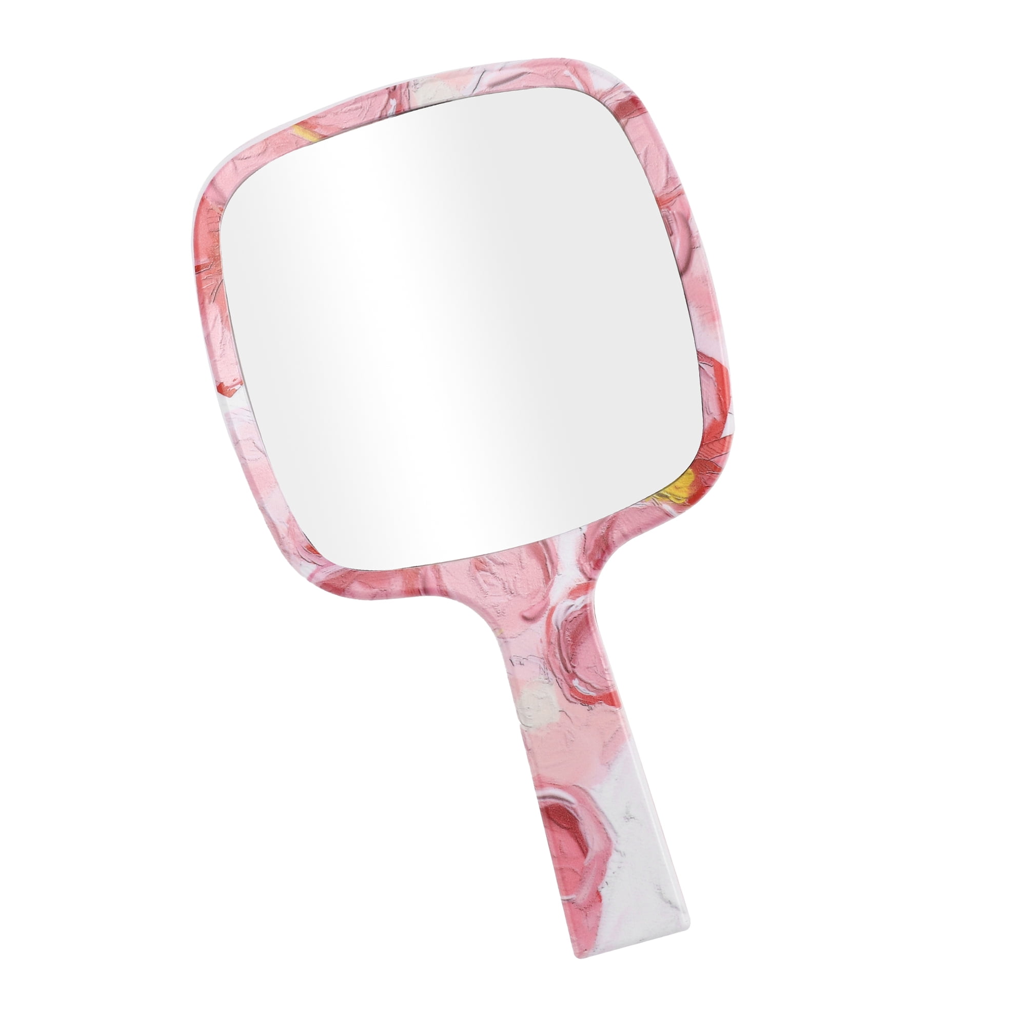Unique Bargains 1 Pc Durable Square Handheld Mirror for Business Travel Red Yellow Pink