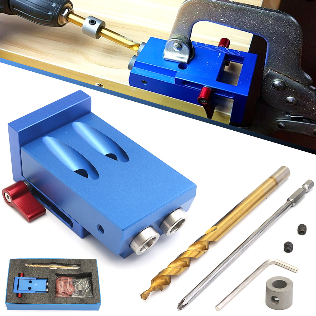 Set New w// Step Drill Mini Pocket Hole Jig Kit Kreg Style Woodworking Joint Tool