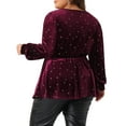 thumbnail image 4 of DARING DIVA Women's Plus V Neck Long Sleeve Gilding Metallic Stars Blouse 1X Burgundy, 4 of 6