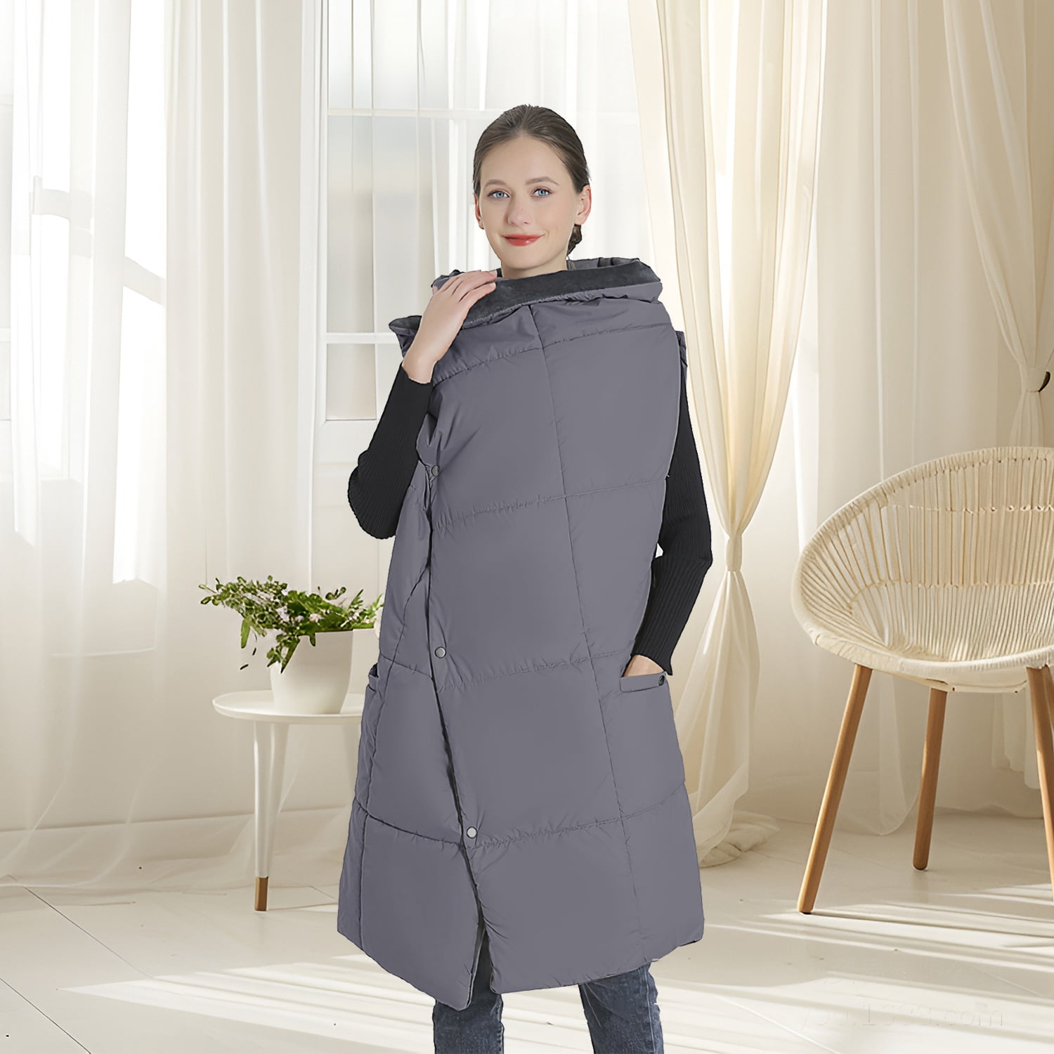 Portable USB Heated Blanket, 53"x 43" Dual Switch Cordless Heated Poncho Shawl Throw Blanket with 6 Zones 3 Heating Levels for Indoor Outdoor (M, Grey)