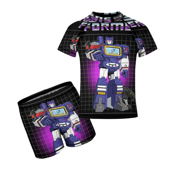 Kids Transformers Short Sleeve Swimwear Boys Two Piece Rash Guard Sets For Beach Pool