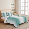 thumbnail image 5 of Twin Quilt Set 68''x86'', Aqua Teal White Ombre Lightweight Bedspread Coverlet Set with 2 Pillow Shams, Modern Abstract Art Farmhouse Gradient Breathable All Season Quilt Bedding for Dorm/Bedroom, 5 of 9
