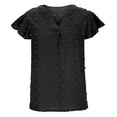 thumbnail image 4 of Women 2025 Summer V Neck Blouse Ruffle Short Sleeve Swiss Dot Flowy Shirts Dressy Casual Wrk Business Shirts Tops, 4 of 7