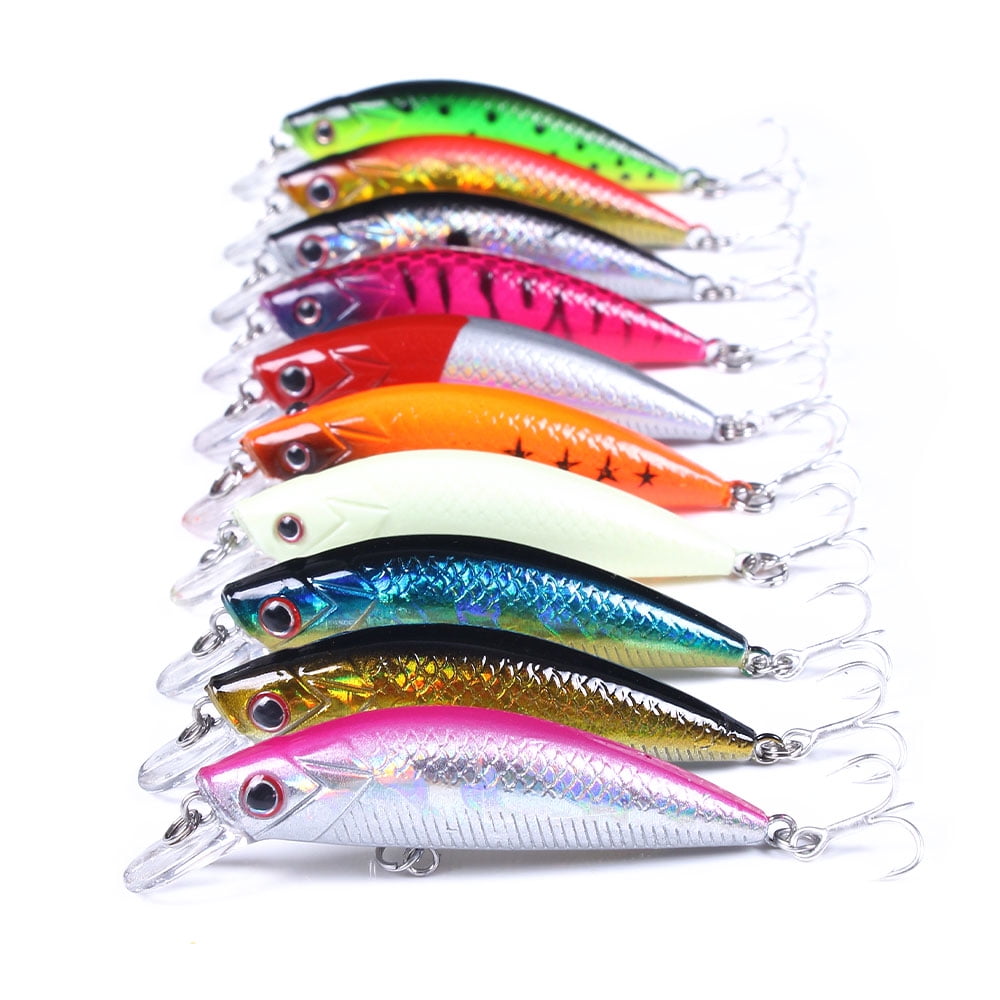 HENGJIA Fishing Lures Hard Bait Minnow VIB Lure with Treble Hook Life-Like Swimbait Fishing Bait Popper Crankbait Sinking Lure for Trout Bass Walleye Redfish, 10PCS