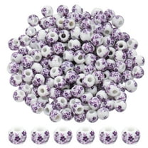 Uxcell 200 Pcs Porcelain Beads, 8mm Printed Ceramic Beads Round Flower Beads Handmade Spacer Beads for Jewelry Making Earring Necklace DIY Crafts, Purple