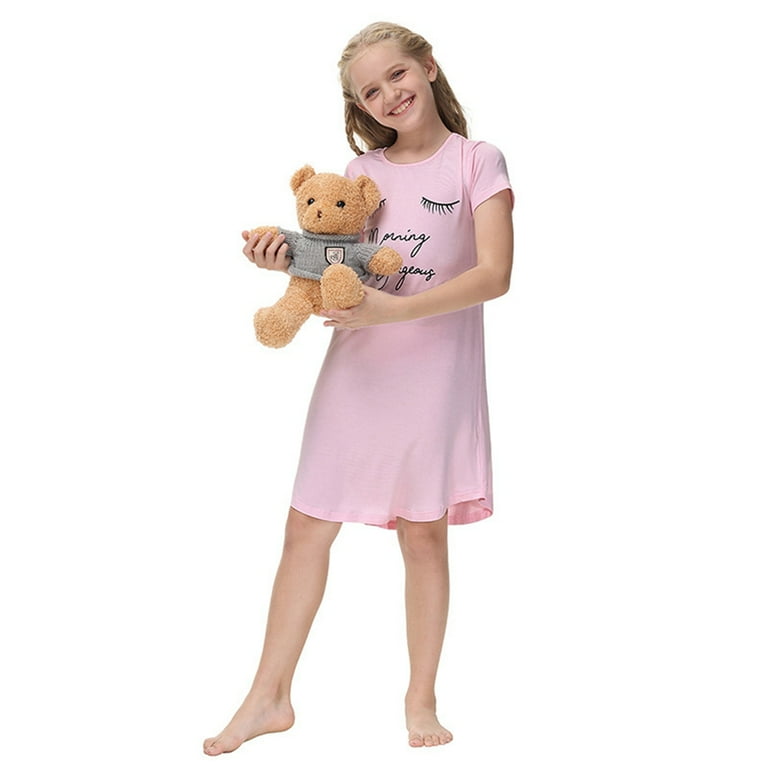 ESHOO Teens Little Girls Nightgowns Short Sleeve Pajama Cartoon