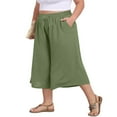 thumbnail image 6 of Bloomae Women's Plus Size Capri Culottes Pants Drawstring Elastic High Waisted Wide Leg Palazzo Trousers with Pockets for Summer Casual Wear Army Green XL, 6 of 6