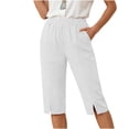 thumbnail image 2 of ClodeEU Women's Elastic Waist Capri Pants, Casual Loose Fit Cropped Trousers with Pockets for Summer White,Women's Plus XL, 2 of 8