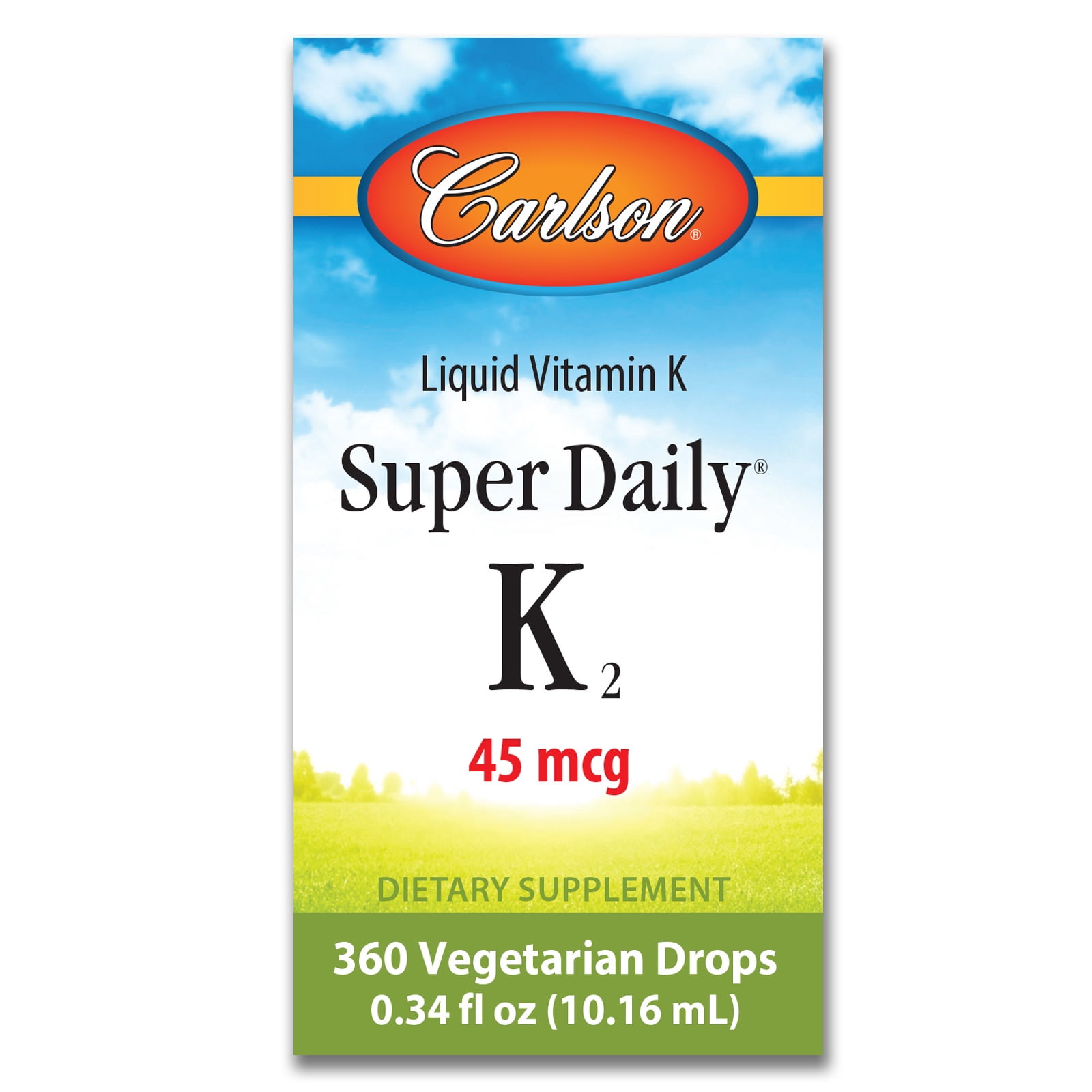 Carlson Liquid Super Daily K2, 45 mcg per Drop, Vitamin K2 MK-7 Supplement, 0.34 fl oz