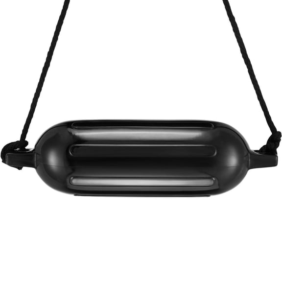 5.5x20 Inch Inflatable Boat Fenders (2-Pack) - Heavy Duty Ribbed Dock Bumpers with Ropes & Air Pump, Storage Bag - Marine Safety for Docking, Pontoon, Yacht (Black)