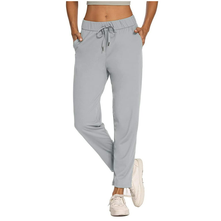 YWDJ Pants for Women High Waist Work Women Lounge Sweatpants Bandage Pants  7/8 Casual Joggers Stretch Solid Pants Gray XS
