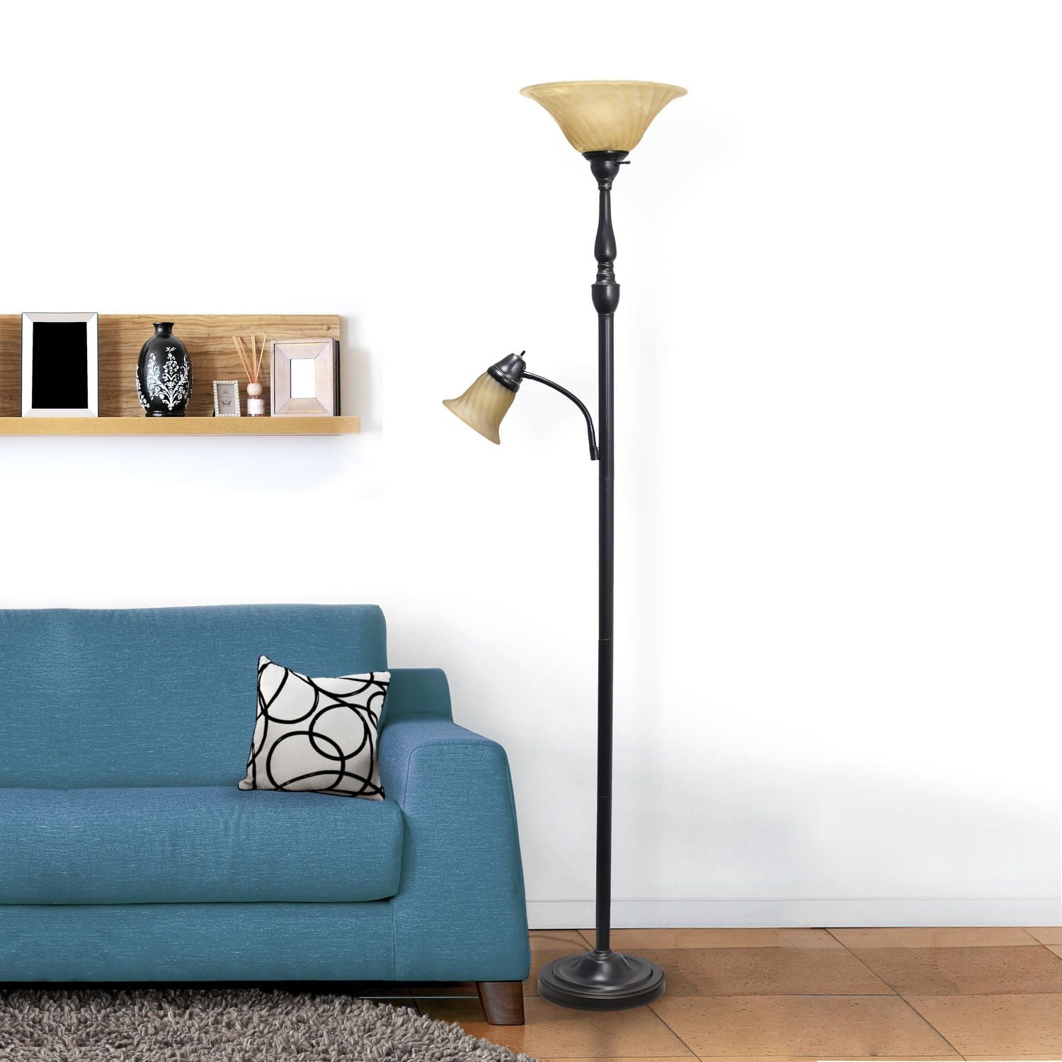 Elegant Designs 2 Light Mother Daughter Floor Lamp with Amber Marble Glass Shades