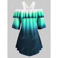 thumbnail image 2 of Abrir hombro volantes O Ring Ombre más tapa del tamaño Rosegal Camisetas tallas grandes, 2 of 5