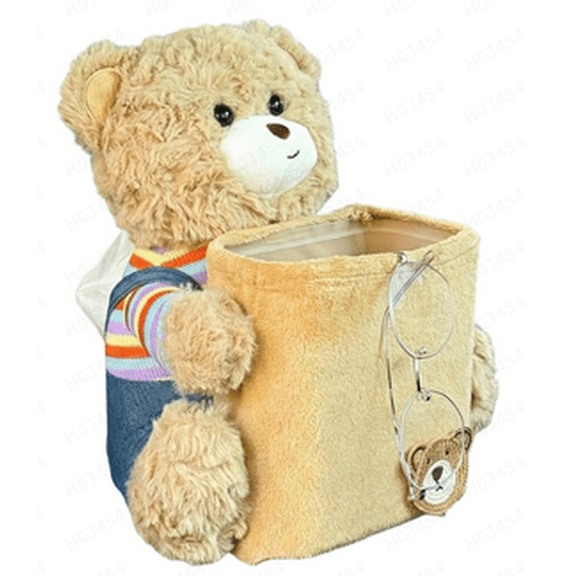 Cute Car Trash Can with Tissue Holder Teddy Bear Tissue Box Console Stuffed Animal Organizer Plush Doll Multifunctional Creative Accessories for Women Rainbow Bear