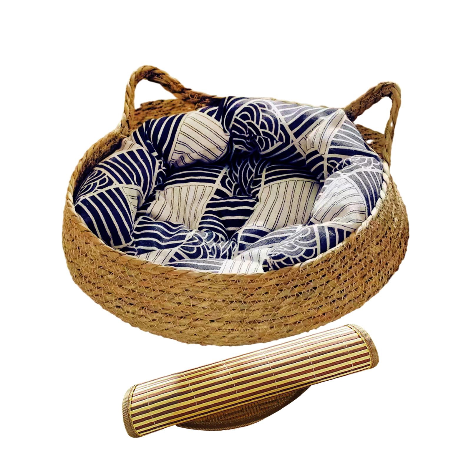 Cat Bed Basket Cat House Summer with Removable Cushion Furniture Protector Nest Cat Scratching Board for Indoor Cats Small Dogs Puppy Rabbit Blue Pillow 38x13cm
