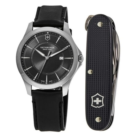 Victorinox Swiss Army Alliance Quartz Black Dial Leather Strap Men's Watch 241904.1