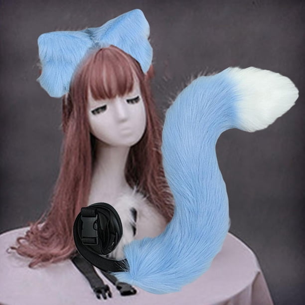 Cola de orejas de zorro de Anime, Cosplay, accesorios, diadema peluda de peluche, disfraz de juguetes, sombreros de animales para adultos, regalos de Azul Hugo Traje de juego de cosplay