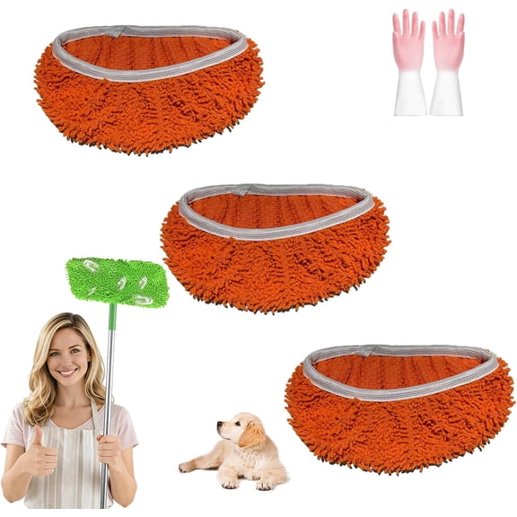 Chenille Mop Refill Pads for Home Use, Reusable Microfiber Mops Pads Compatible, Dust Mop Covers Washable Wet & Dry, for Hardwood Tile Laminate Floors (Orange*3)