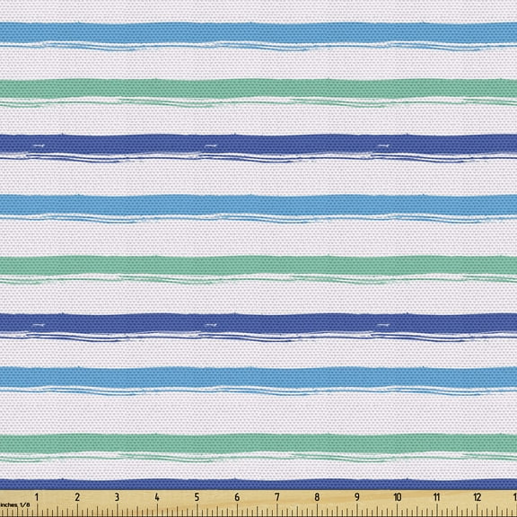 Harbour Stripe Fabric by the Yard, Brushstroke Lines Backdrop in Several Tones Modern Minimalist Design, Decorative Upholstery Fabric for Chairs Home Accents, 5 Yards, Royal Blue Seafoam by Ambesonne