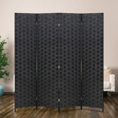 Wood Mesh Woven Design 4 Panel Folding Wooden Screen Room