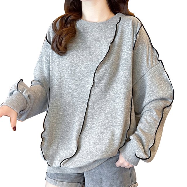 Gibobby Casual Sudadera para Mujer Sudadera de manga larga con cuello redondo para mujer(Gris,G)