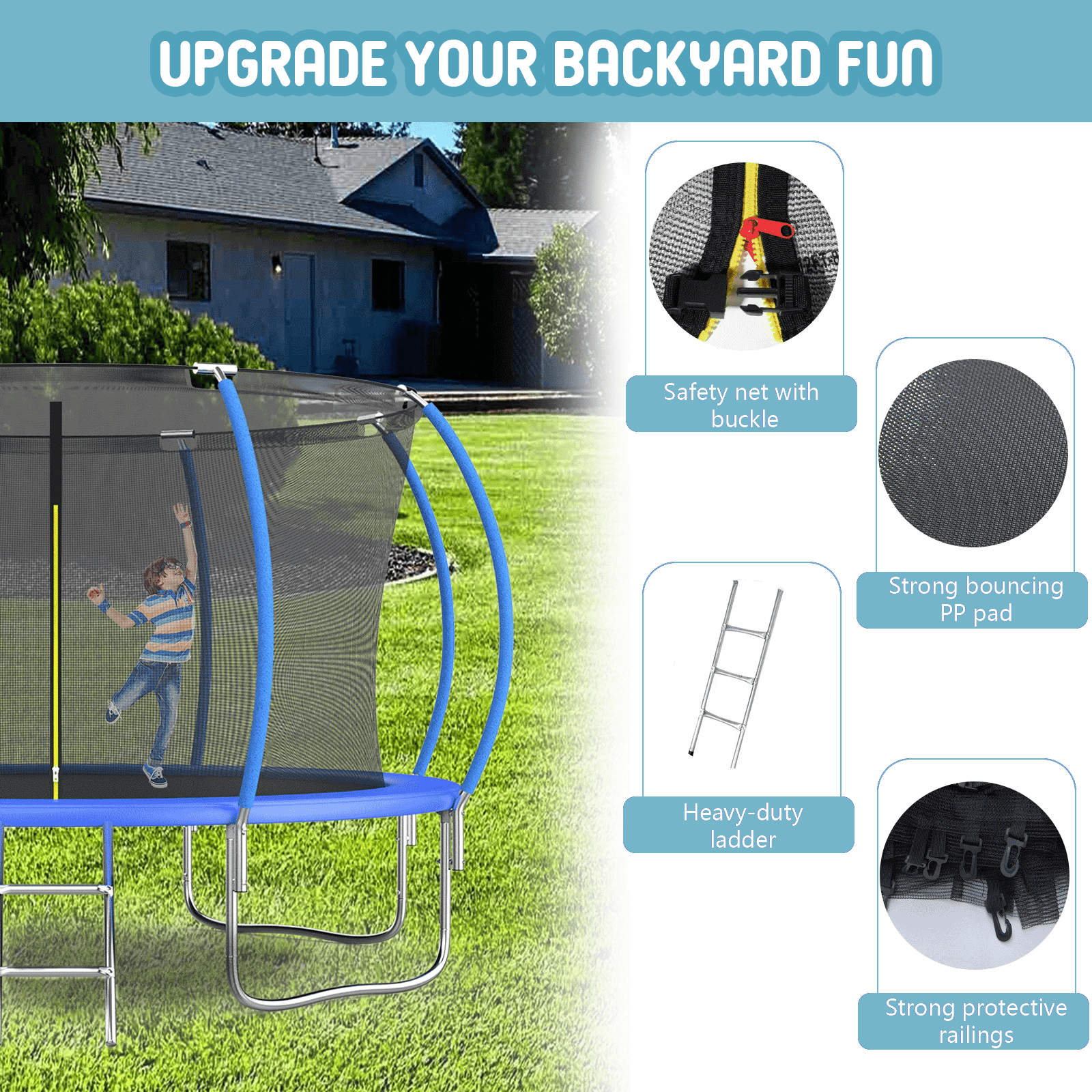 Shengchao Trade 12FT Round Backyard Trampoline with Safety Enclosure Net and T-Hook
