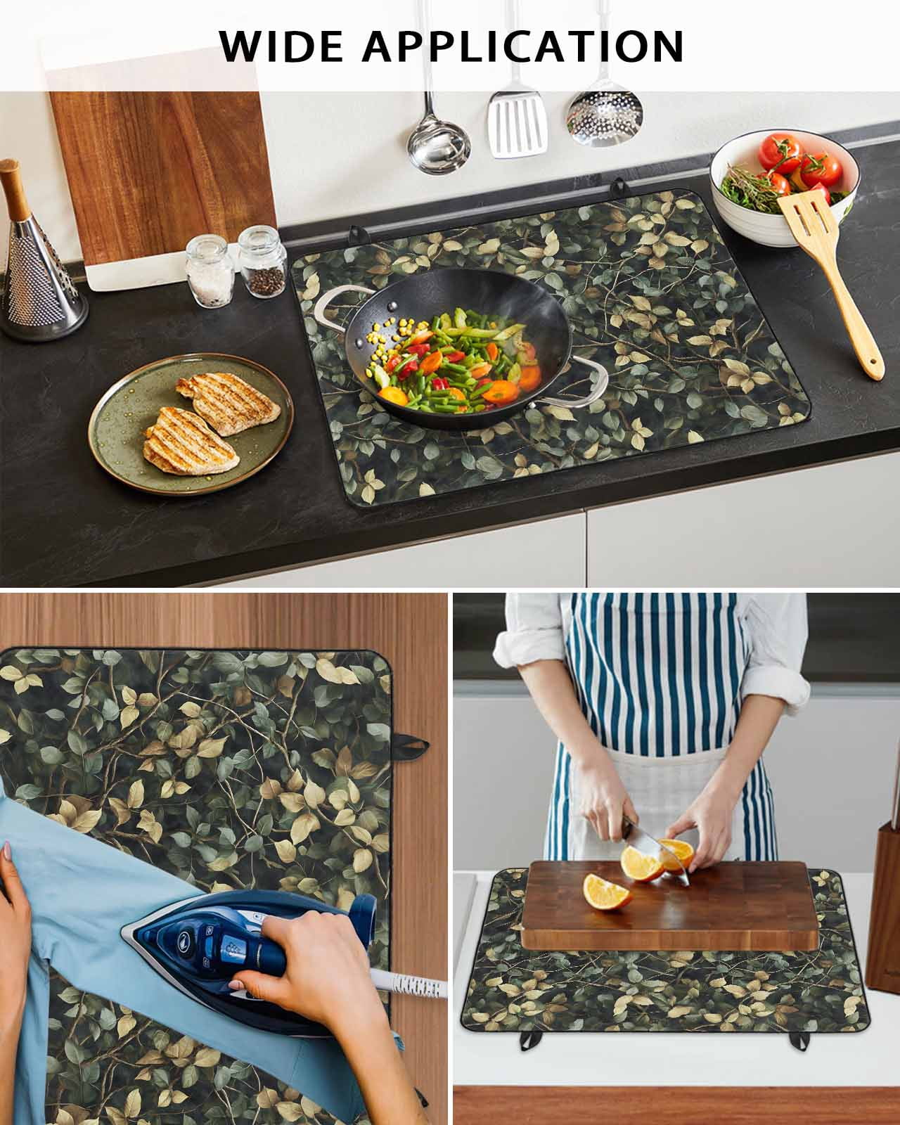nqOlkjepod Large Induction Cooktop Protector Mat 24"x21", Branches Green Leaves Stove Top Covers for Electric Stove, Vintage Botanical Forest Stove Burner Cover Mats, Glass Top Stove Cover