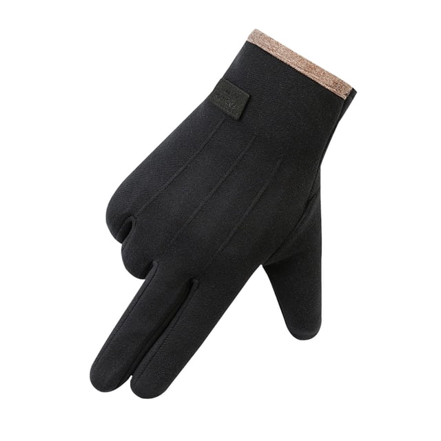 WZXFASHION Mens Winter Rabbit Fleece And Fleece Thickened Outdoor Wind And Cold Screen Gloves Clothing Shoes & Accessories Black One Size