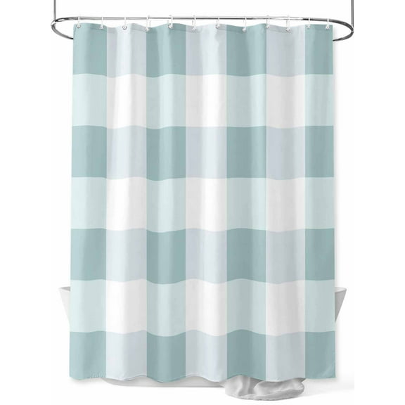 Shower Curtain Teal White Buffalo Plaid Bathroom Curtains with Hooks, Waterproof Fabric Classic Checked Bath Shower Curtains Set for Bathroom Bathtubs Decor 36x72 Inch