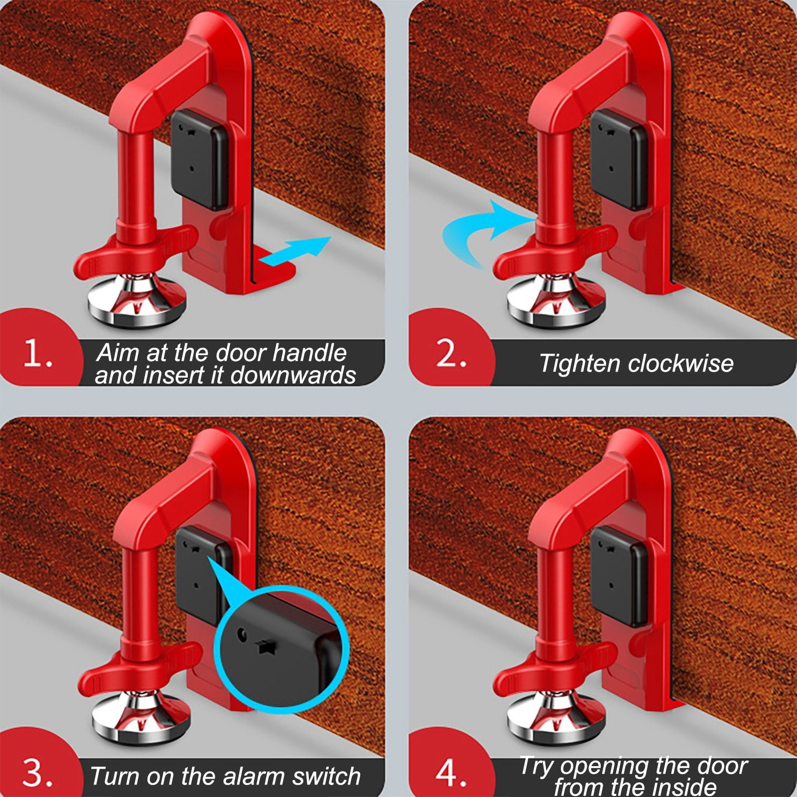 Portable Alarm Door Stopper, Anti-Theft Door Stop Alarm, Adjustable and Easy to Install, Safety Door Stopper Security for Home, Office, Apartment and Travel, Door Security Devices (Red)