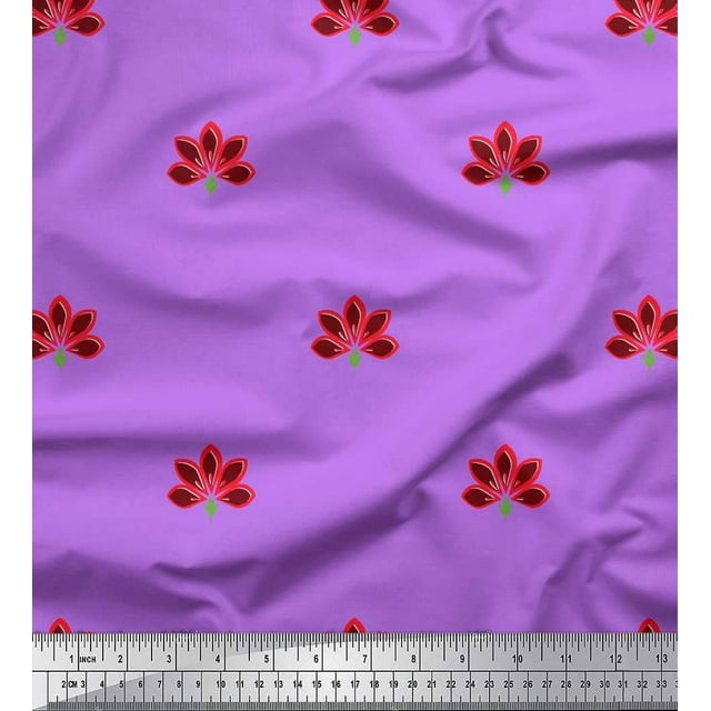 Soimoi Silk Fabric Artistic Floral Decor Fabric Printed Yard 42 Inch Wide