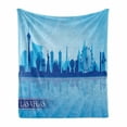 thumbnail image 1 of Las Vegas Soft Flannel Fleece Throw Blanket, Silhouette of an American City Various Landmarks Nevada Downtown, Cozy Plush for Indoor and Outdoor Use, 50" x 70", Pale Blue and Blue, by Ambesonne, 1 of 6