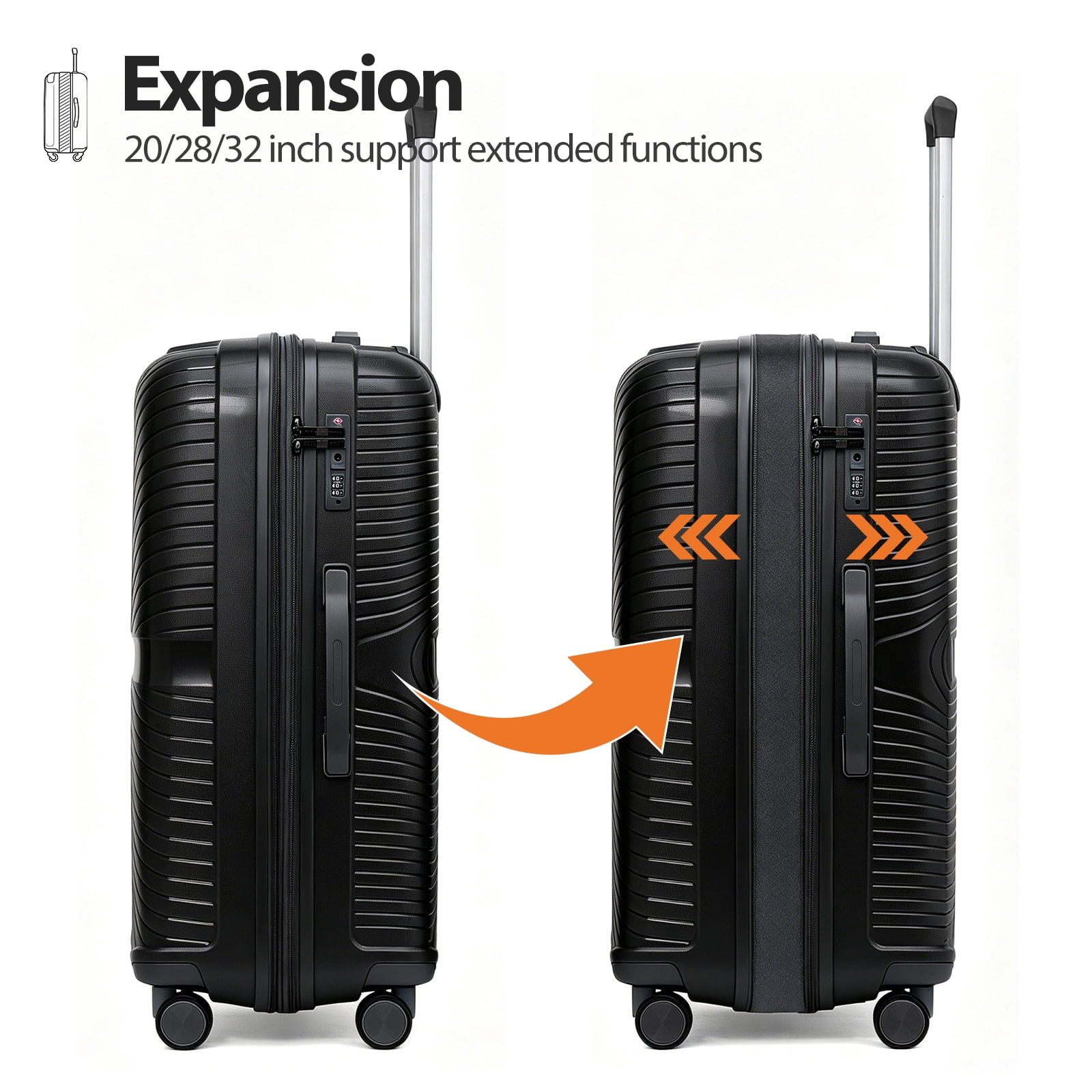 4 Piece Expandable ABS Luggage Set 13"+20"+28"+32", Hard Shell Spinner Suitcases with TSA Lock, Lightweight Travel Suitcase for Family Trip BLACK